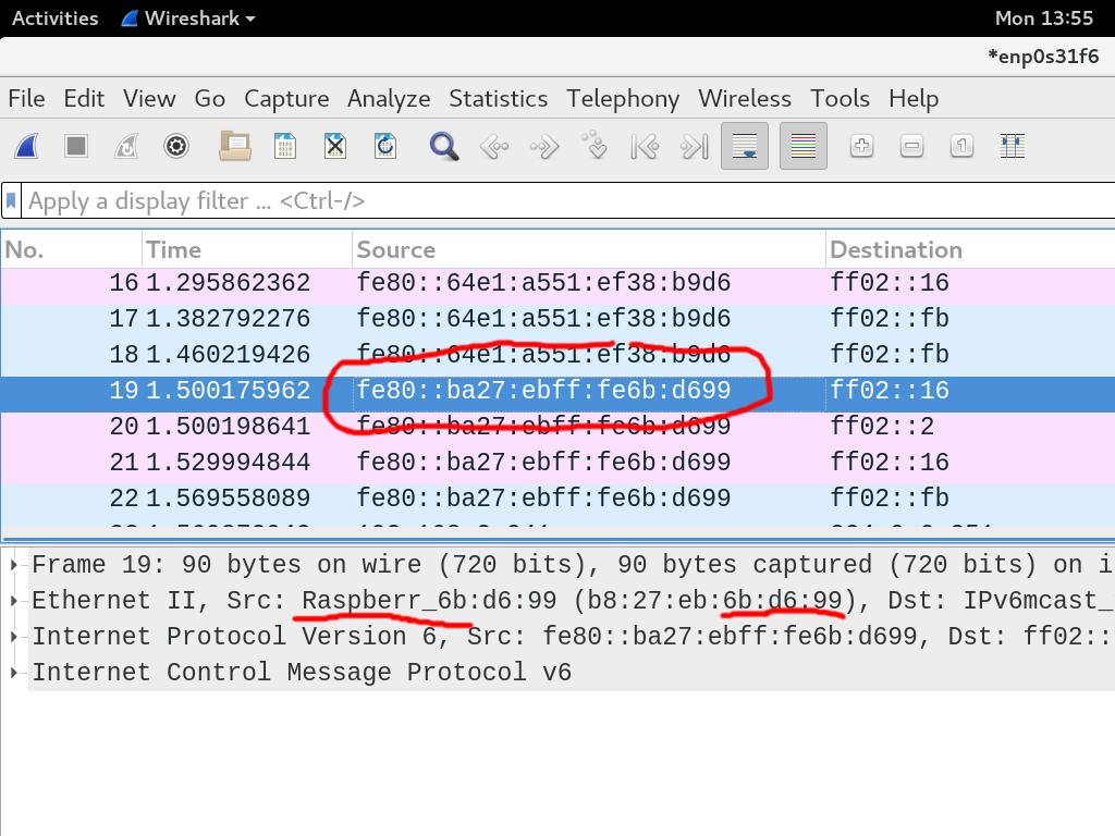 Getting the address using wireshark.